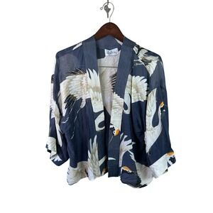 ONE HUNDRED STARS Stork Kimono Oriental Open Front Cardigan Drop Shoulder O/S